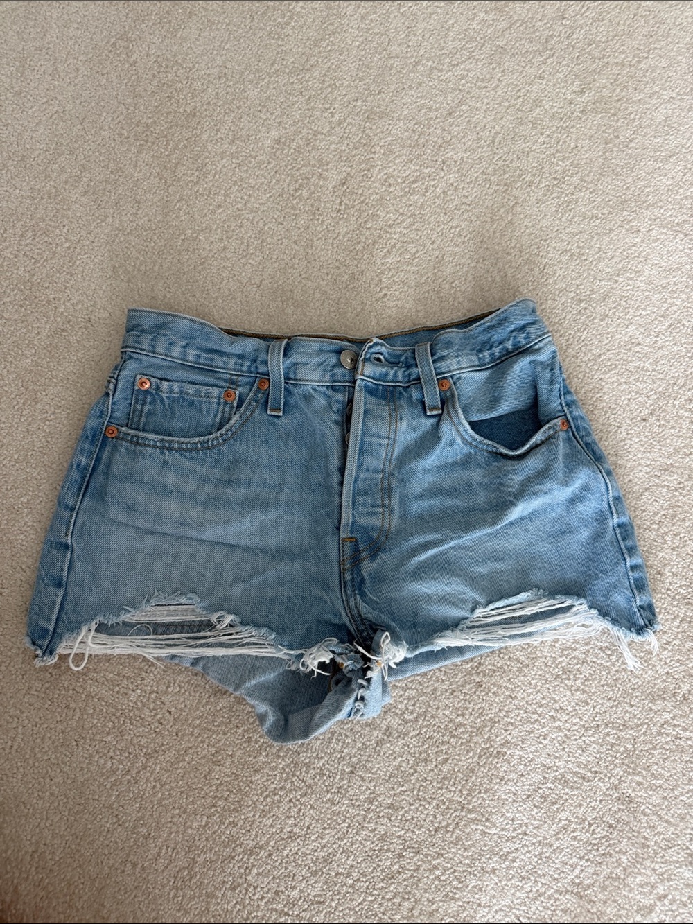 Levi's Light Blue Distressed Denim Cutoff Shorts